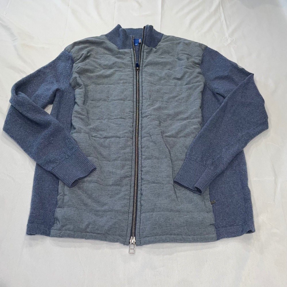 Stitch Golf Mens Blue Italian Merino Wool Full Zip Hybrid Quilted Sweater Size M